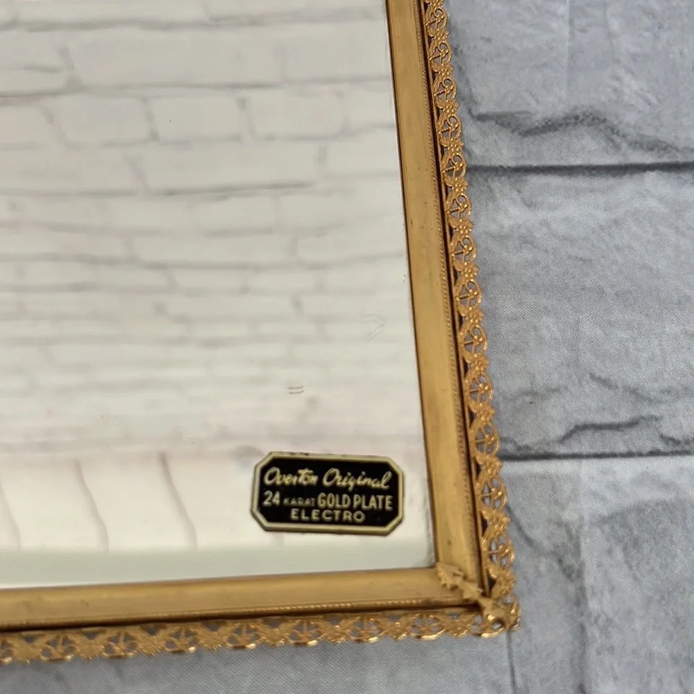 Vintage Overton Original mirrored vanity square 24K gold plate electro